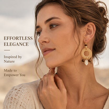 Boho Rattan Hoop Earrings – Handmade Woven Earrings with Natural Wood Details