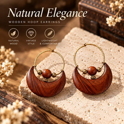 Natural Wooden Hoop Earrings – Handcrafted Boho Wood Earrings with Unique Round Design