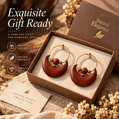 Natural Wooden Hoop Earrings – Handcrafted Boho Wood Earrings with Unique Round Design