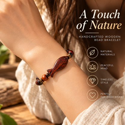 Handcrafted Wooden Fish Bracelet – Natural Wood Bead Bracelet with Boho Style
