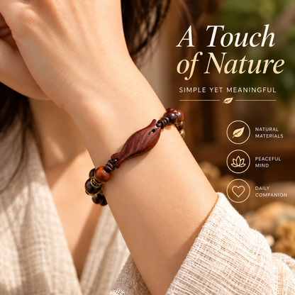 Handcrafted Wooden Fish Bracelet – Natural Wood Bead Bracelet with Boho Style