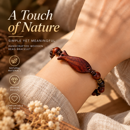 Handcrafted Wooden Fish Bracelet – Natural Wood Bead Bracelet with Boho Style